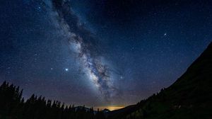 Preview wallpaper mountains, night, starry sky, milky way, landscape, dark