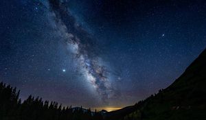 Preview wallpaper mountains, night, starry sky, milky way, landscape, dark
