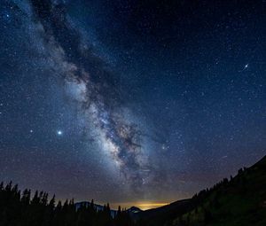 Preview wallpaper mountains, night, starry sky, milky way, landscape, dark