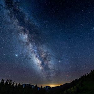 Preview wallpaper mountains, night, starry sky, milky way, landscape, dark