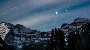 Preview wallpaper mountains, night, starry sky, stars, dark