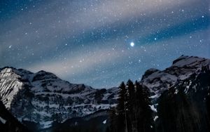 Preview wallpaper mountains, night, starry sky, stars, dark