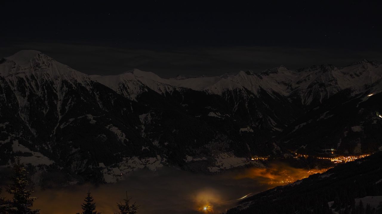 Wallpaper mountains, night, village, light, salzburg, austria