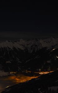 Preview wallpaper mountains, night, village, light, salzburg, austria