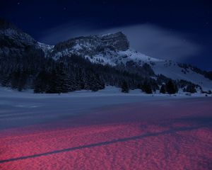 Preview wallpaper mountains, night, winter, snow, landscape, france