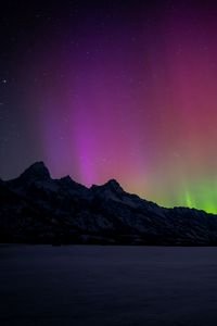 Preview wallpaper mountains, northern lights, starry sky, night, winter