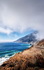 Preview wallpaper mountains, ocean, fog, coast, california, bay