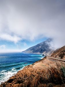 Preview wallpaper mountains, ocean, fog, coast, california, bay