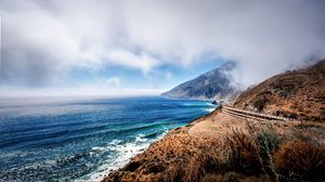 Preview wallpaper mountains, ocean, fog, coast, california, bay