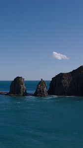 Preview wallpaper mountains, ocean, sea, clouds, horizon, nature