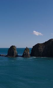 Preview wallpaper mountains, ocean, sea, clouds, horizon, nature