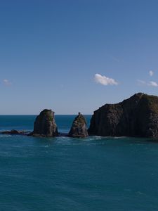 Preview wallpaper mountains, ocean, sea, clouds, horizon, nature