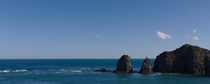 Preview wallpaper mountains, ocean, sea, clouds, horizon, nature