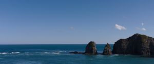 Preview wallpaper mountains, ocean, sea, clouds, horizon, nature