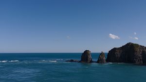 Preview wallpaper mountains, ocean, sea, clouds, horizon, nature