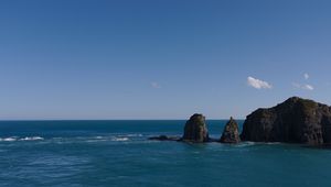 Preview wallpaper mountains, ocean, sea, clouds, horizon, nature