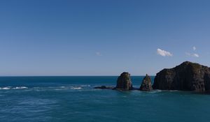 Preview wallpaper mountains, ocean, sea, clouds, horizon, nature