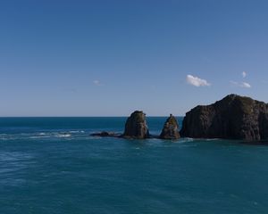 Preview wallpaper mountains, ocean, sea, clouds, horizon, nature