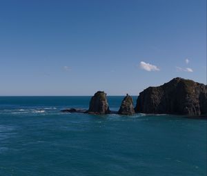 Preview wallpaper mountains, ocean, sea, clouds, horizon, nature