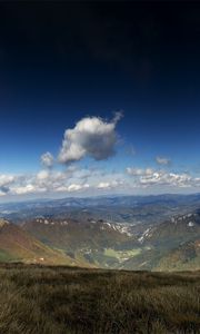 Preview wallpaper mountains, open spaces, height, distance, immense, clouds, volume