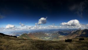 Preview wallpaper mountains, open spaces, height, distance, immense, clouds, volume