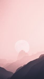 Preview wallpaper mountains, outlines, moon, pink