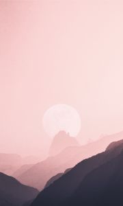 Preview wallpaper mountains, outlines, moon, pink