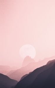 Preview wallpaper mountains, outlines, moon, pink