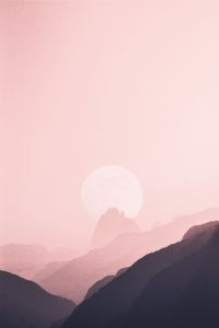 Preview wallpaper mountains, outlines, moon, pink