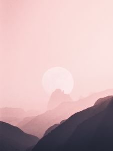 Preview wallpaper mountains, outlines, moon, pink