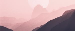 Preview wallpaper mountains, outlines, moon, pink