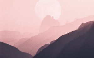 Preview wallpaper mountains, outlines, moon, pink