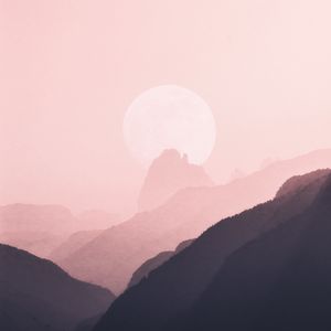 Preview wallpaper mountains, outlines, moon, pink