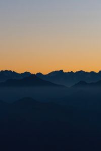 Preview wallpaper mountains, outlines, sunset, peaks, sky