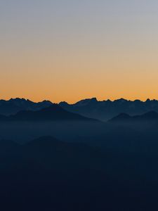 Preview wallpaper mountains, outlines, sunset, peaks, sky