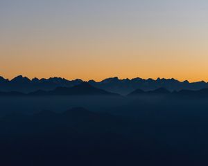 Preview wallpaper mountains, outlines, sunset, peaks, sky