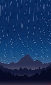 Preview wallpaper mountains, pagoda, night, starry sky, dark, art