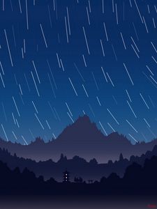 Preview wallpaper mountains, pagoda, night, starry sky, dark, art
