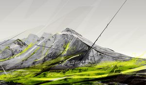 Preview wallpaper mountains, paint, light, sky, drawing