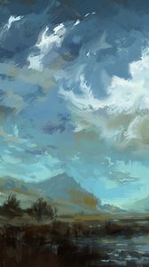 Preview wallpaper mountains, paint, painting, canvas, art