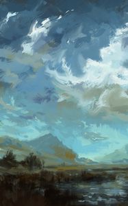 Preview wallpaper mountains, paint, painting, canvas, art