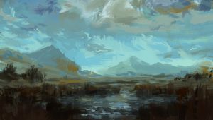 Preview wallpaper mountains, paint, painting, canvas, art