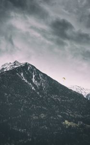 Preview wallpaper mountains, paraglider, peak, snow-capped, trees