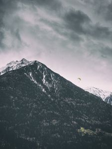 Preview wallpaper mountains, paraglider, peak, snow-capped, trees