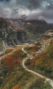 Preview wallpaper mountains, path, aerial view, stones, rocks
