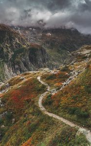 Preview wallpaper mountains, path, aerial view, stones, rocks