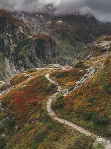 Preview wallpaper mountains, path, aerial view, stones, rocks