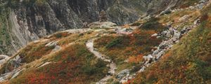 Preview wallpaper mountains, path, aerial view, stones, rocks