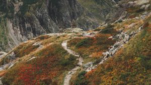 Preview wallpaper mountains, path, aerial view, stones, rocks