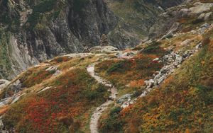 Preview wallpaper mountains, path, aerial view, stones, rocks